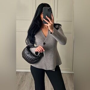 Zara Gray V-Neck Buttoned Blouse